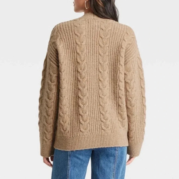 Small Cozy Knit Cable Stitch Cardigan Universal Thread Tan - Picture 3 of 7